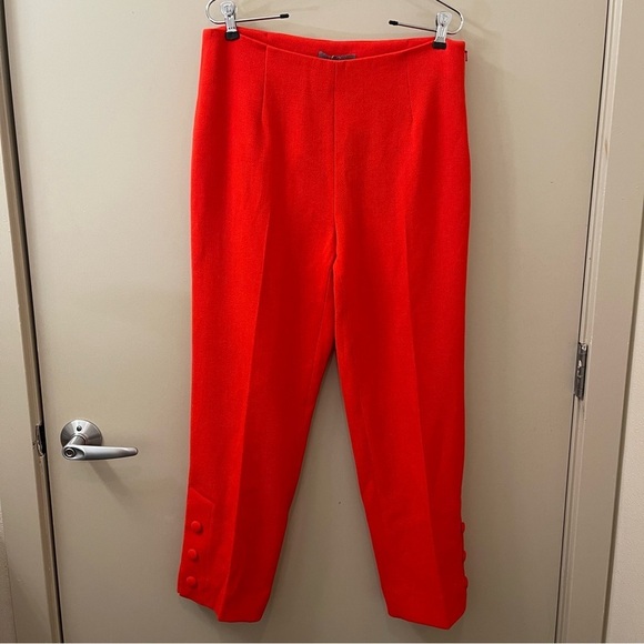 NWT LELA ROSE Button placket pants wool pants In Scarlet red size 8 holidays - Picture 2 of 12